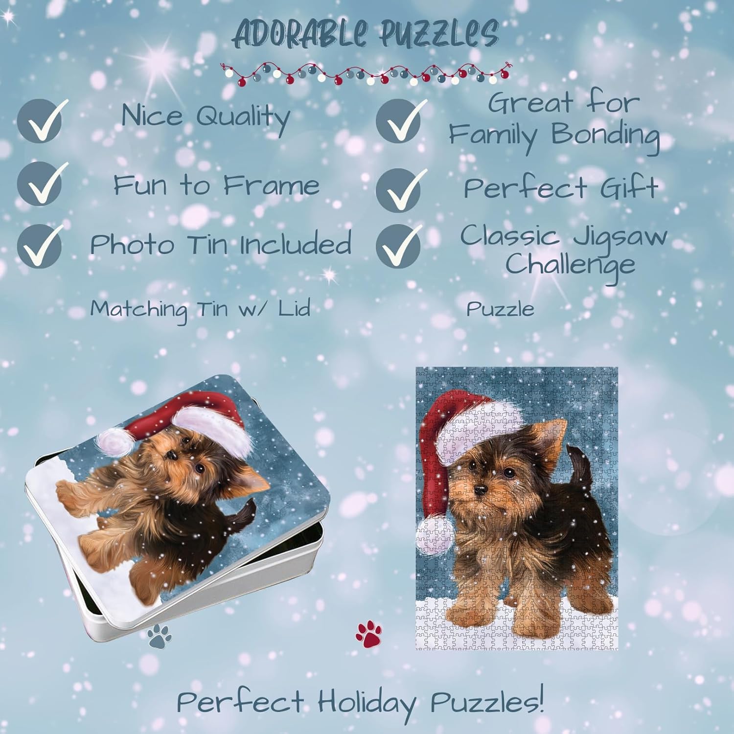 Let it Snow Yorkshire Terrier Dog Jigsaw Puzzle for Adults - Animal Printed Interlocking Puzzle Game Artwork - Gift for Dog Lover's - 1000 Pcs 29.5"x19.7", PZLE62405