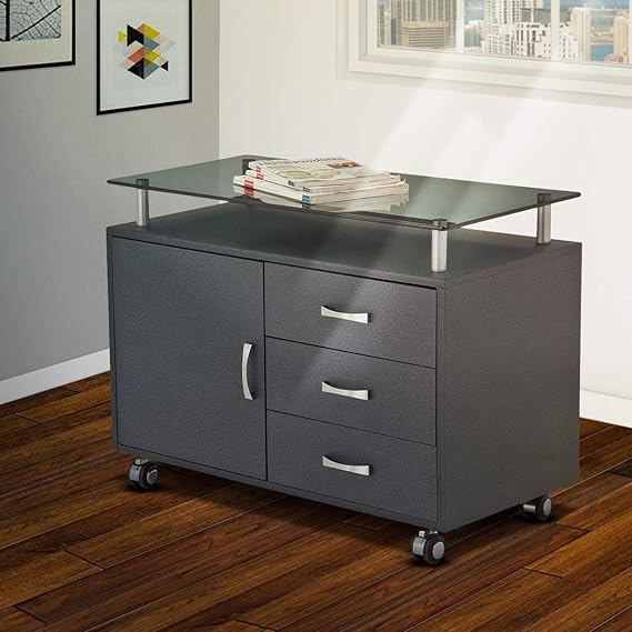 TECHNI MOBILI Rolling Storage With Frosted Glass