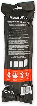 Brabantia PerfectFit Trash Bags (Size O / 8 Gallon) High Quality Thick Plastic Trash Can Liners with Tie Tape Drawstring Handles (20 Bags)