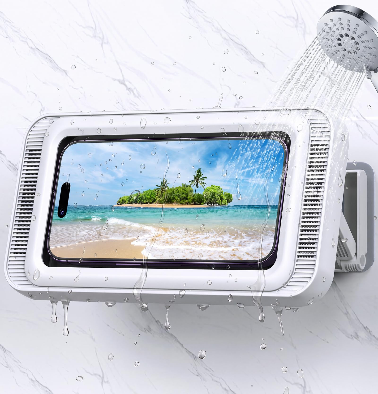 Coolpow Funda Impermeable Móvil para Ducha Soporte de Pared de Móvil para Ducha【480° Ajustable】 Soporte Movil Pared con Pantalla Táctil HD para Baño Cocina se Adapta a Teléfonos de 4-6.7“Smartphone