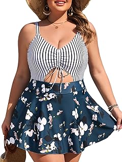 Summer Mae Women's Plus Size One Piece Swim Dress Floral Cutout Swimsuits V-Neck Bathing Suit with Skirt Price In India