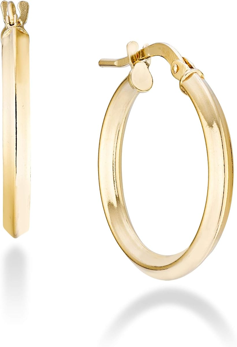18K Gold Plated 925 Sterling Silver 2.5mm High Polished Knife Edge Hoop Earrings for Women Made in Italy