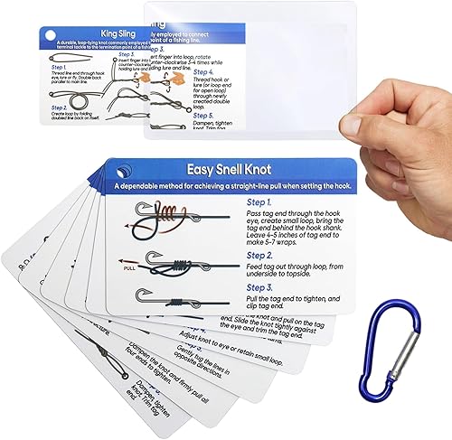 Nudos de pesca - Manual impermeable para 12 nudos de pesca fáciles  Guía paso a paso para atar nudos de pesca útiles y viene con mini mosquetón