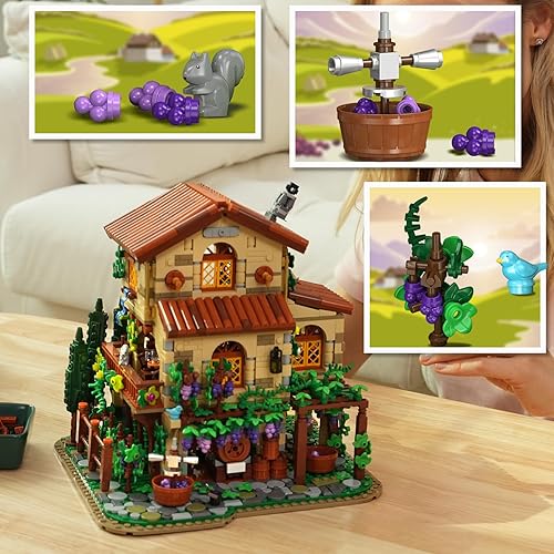 Miniatura 7 de Winery Chateau - Juego de construcción de casa con luces, modelo de construcción de castillo de viñedo, decoración del hogar, 1826 piezas, kit de