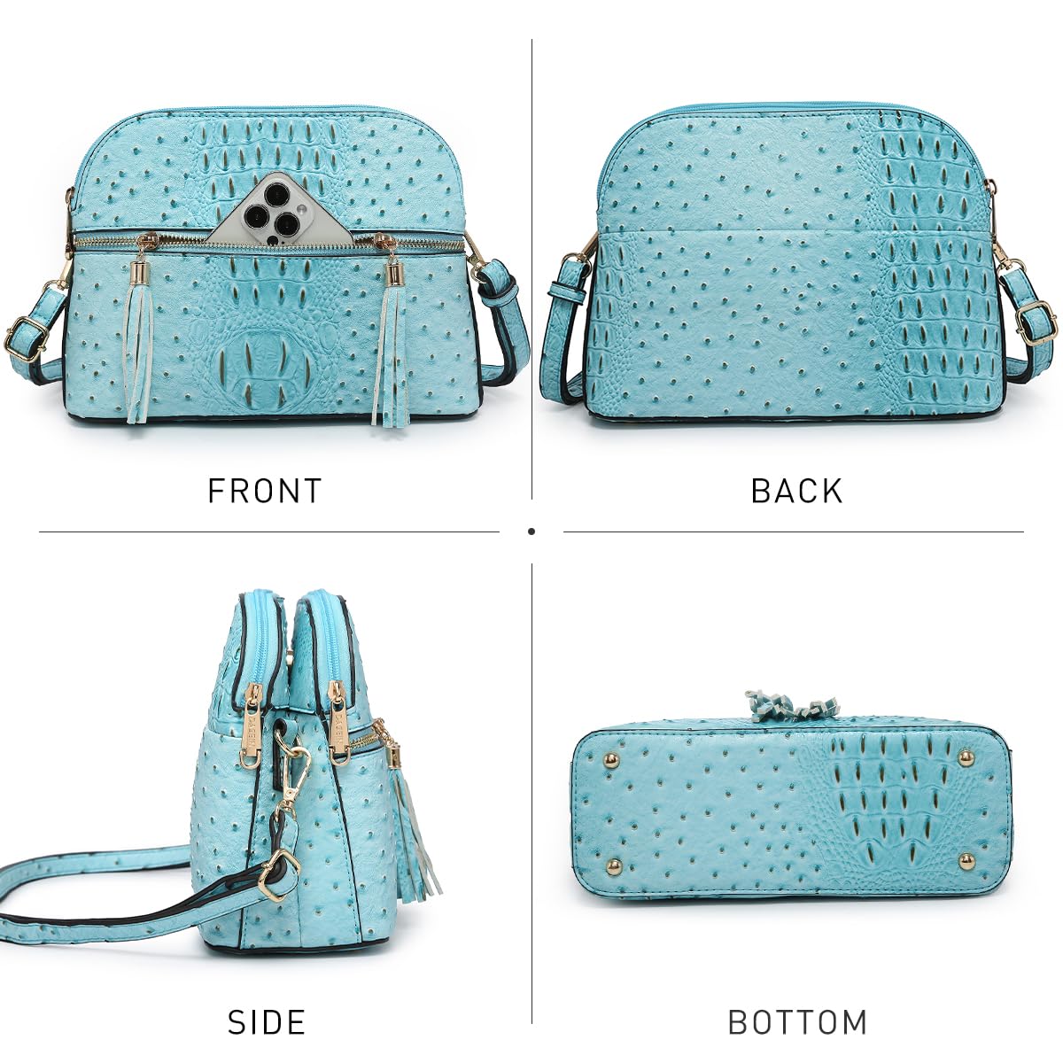 Dasein Borsa a tracolla da donna con nappa, con cerniera, borsa da viaggio alla moda con tasche multiple