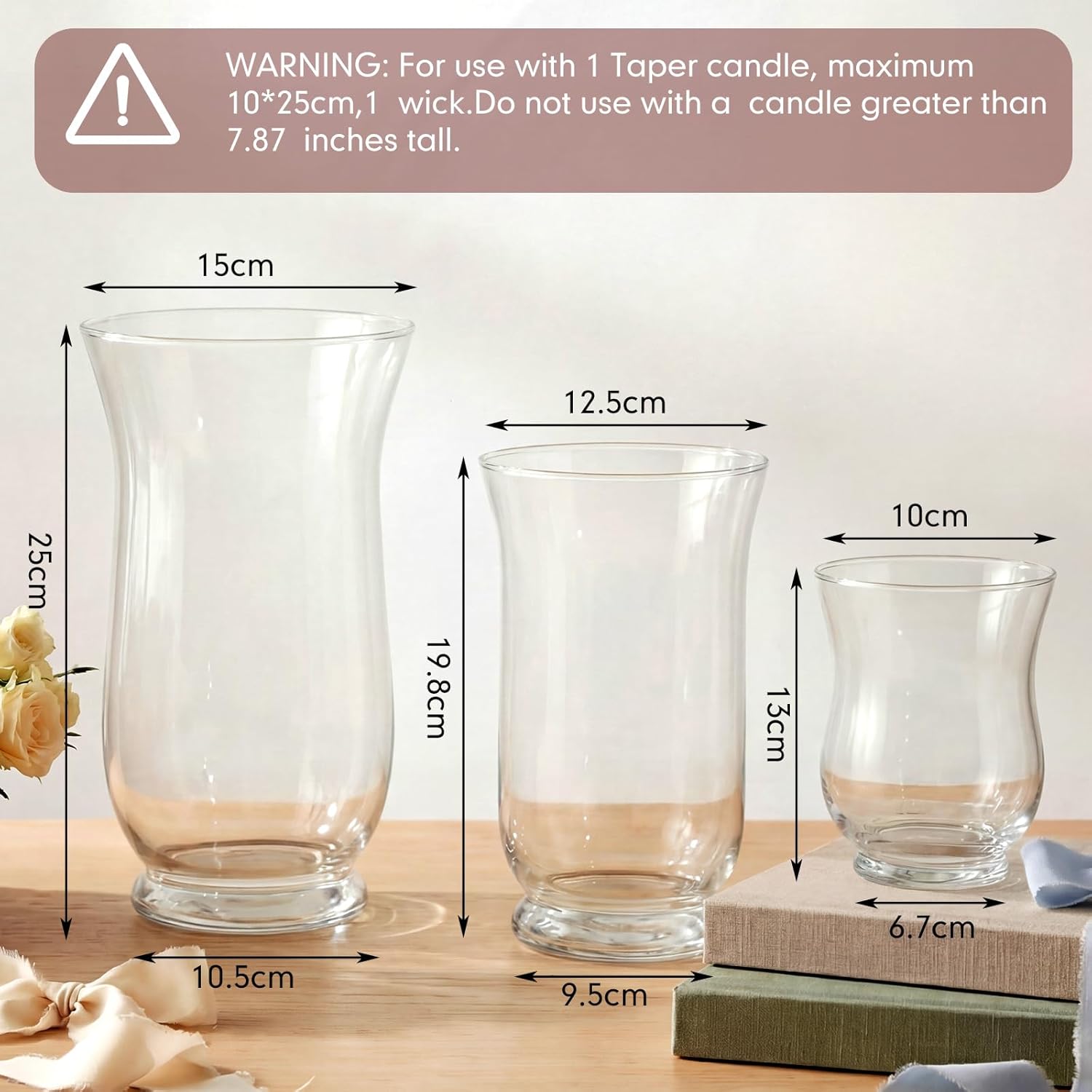 6 Pcs Hurricane Pillar Candle Holder Clear Glass Flower Vase Terrarium Planter Decorative Centerpiece for Candles Weddings Home Displays Holiday Decorations 5" 8" 10"