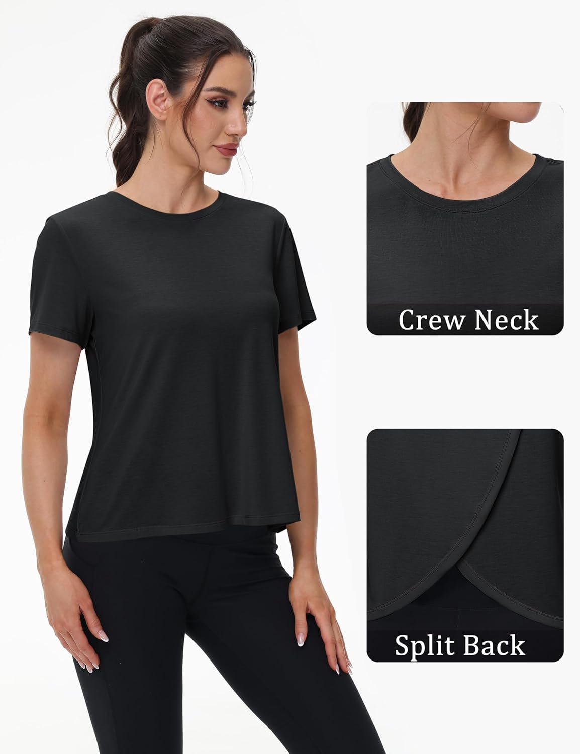 TACVASEN Workout Tops for Women Short Sleeve Cropped Split Back Athletic Shirts Breathable Exercise Running Gym Shirts - Image 4