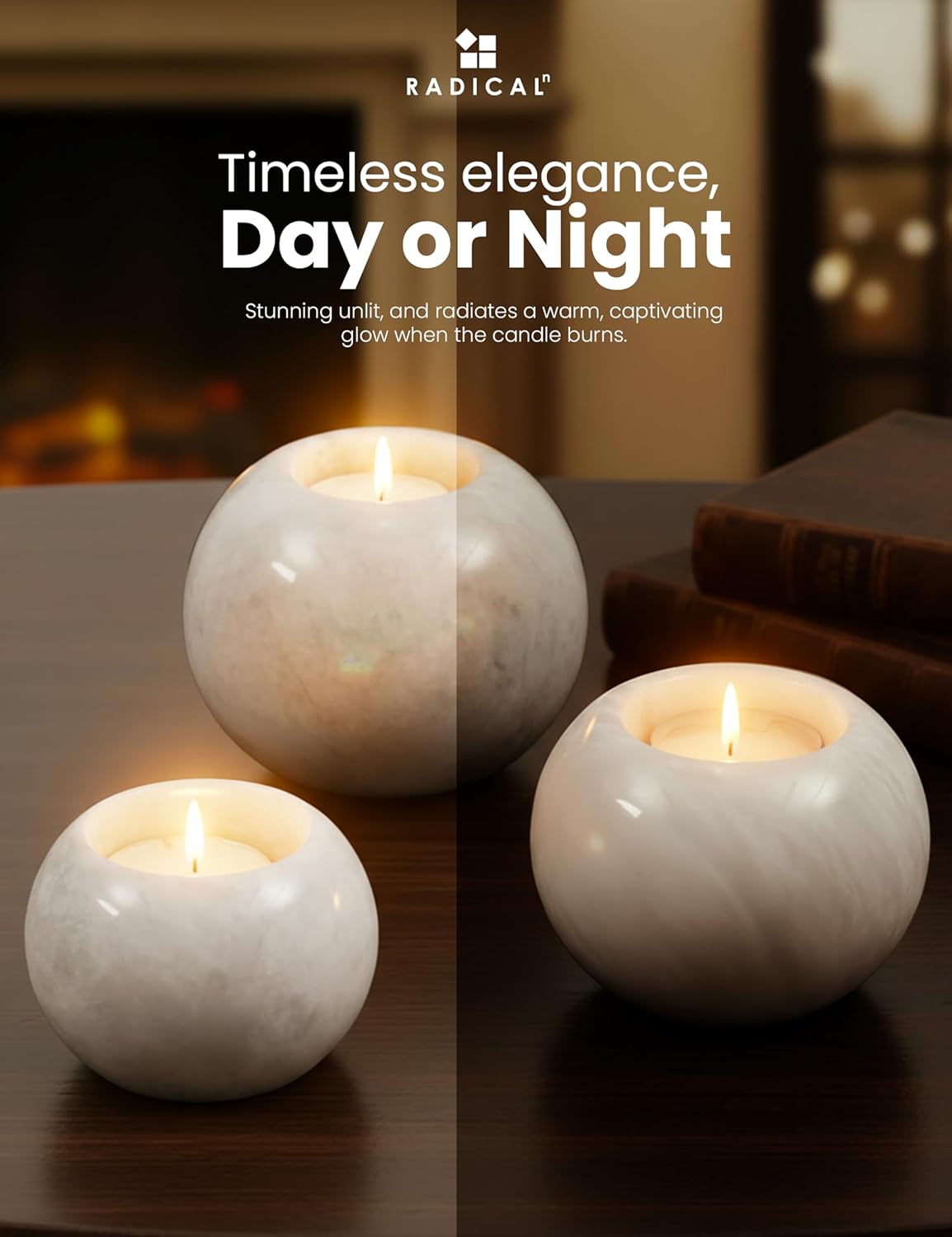 Radicaln Marble Tealight Candle Holder 4" Inches White Handmade Candle Accent for Home Decor, Ideal Set of 3 Small Marble Taper Holder for Table Centerpieces, Votive Candle Holder