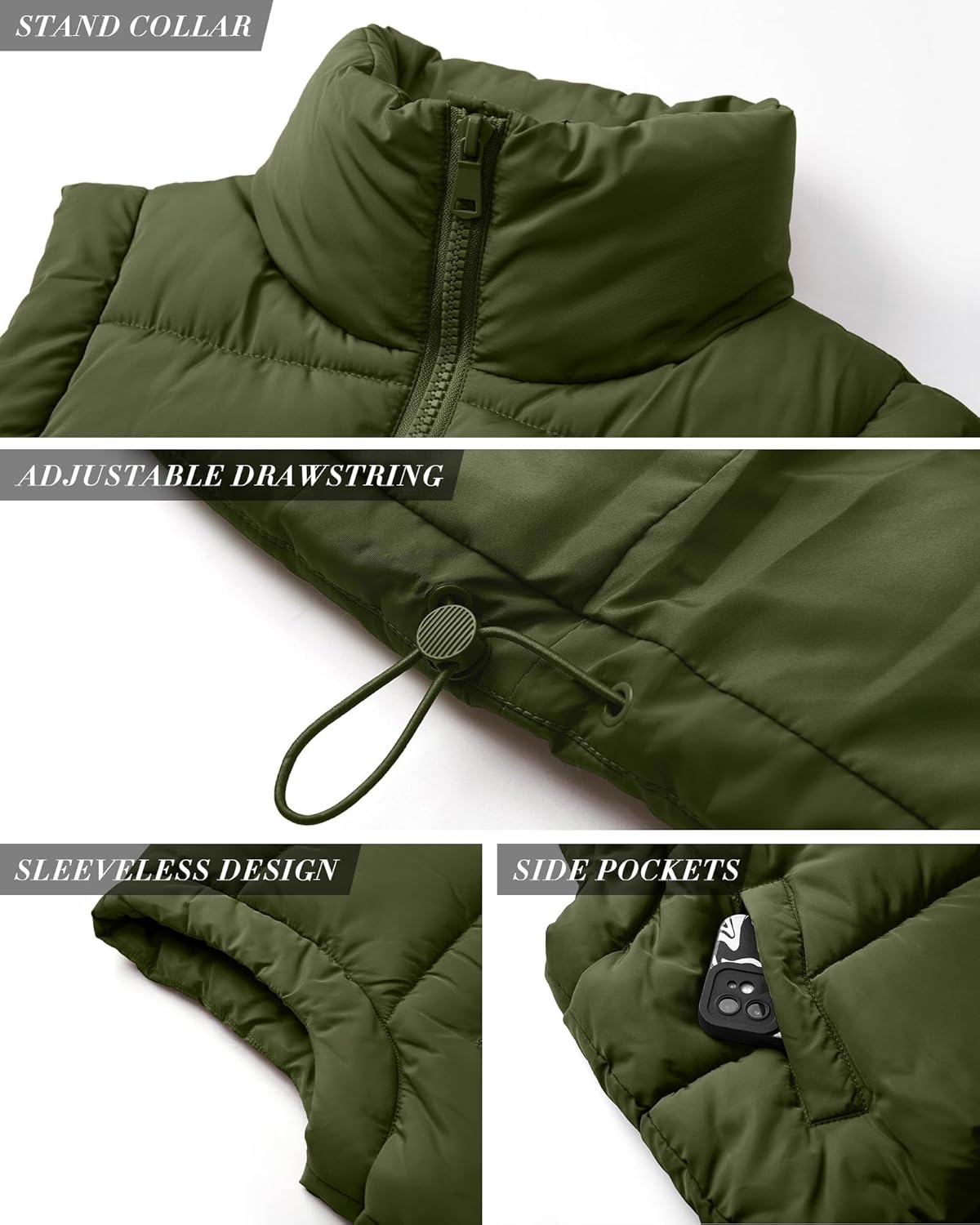 Polu Cropped Puffer Vest Women Sleeveless Stand Collar Padded Gilet Winter Lightweight Puffy Vest - Image 4