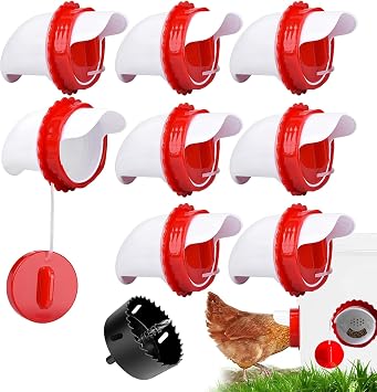8 Pack Chicken Feeder Port Kit, No Waste Rainproof Poultry Feeder