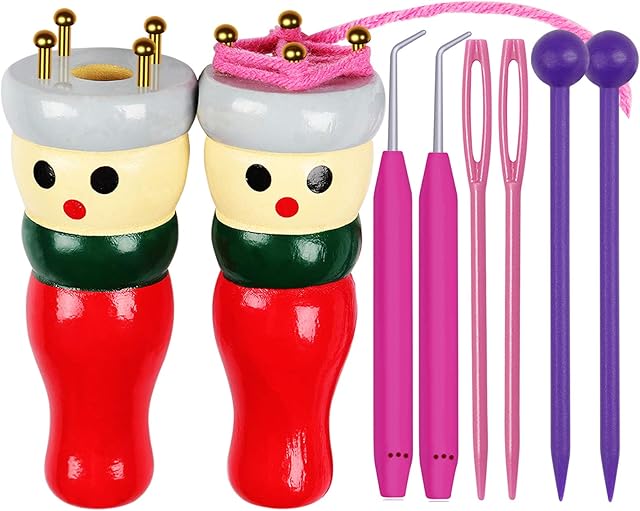 Coopay Knitting Dolly Set, French Knitter 2 Pack, Wooden Spool Knitting Doll for Grandkids, Daughter or Children, Knitting Loom Toy for Making Bracelets, Necklaces, Decorations, Craft Starter Kit