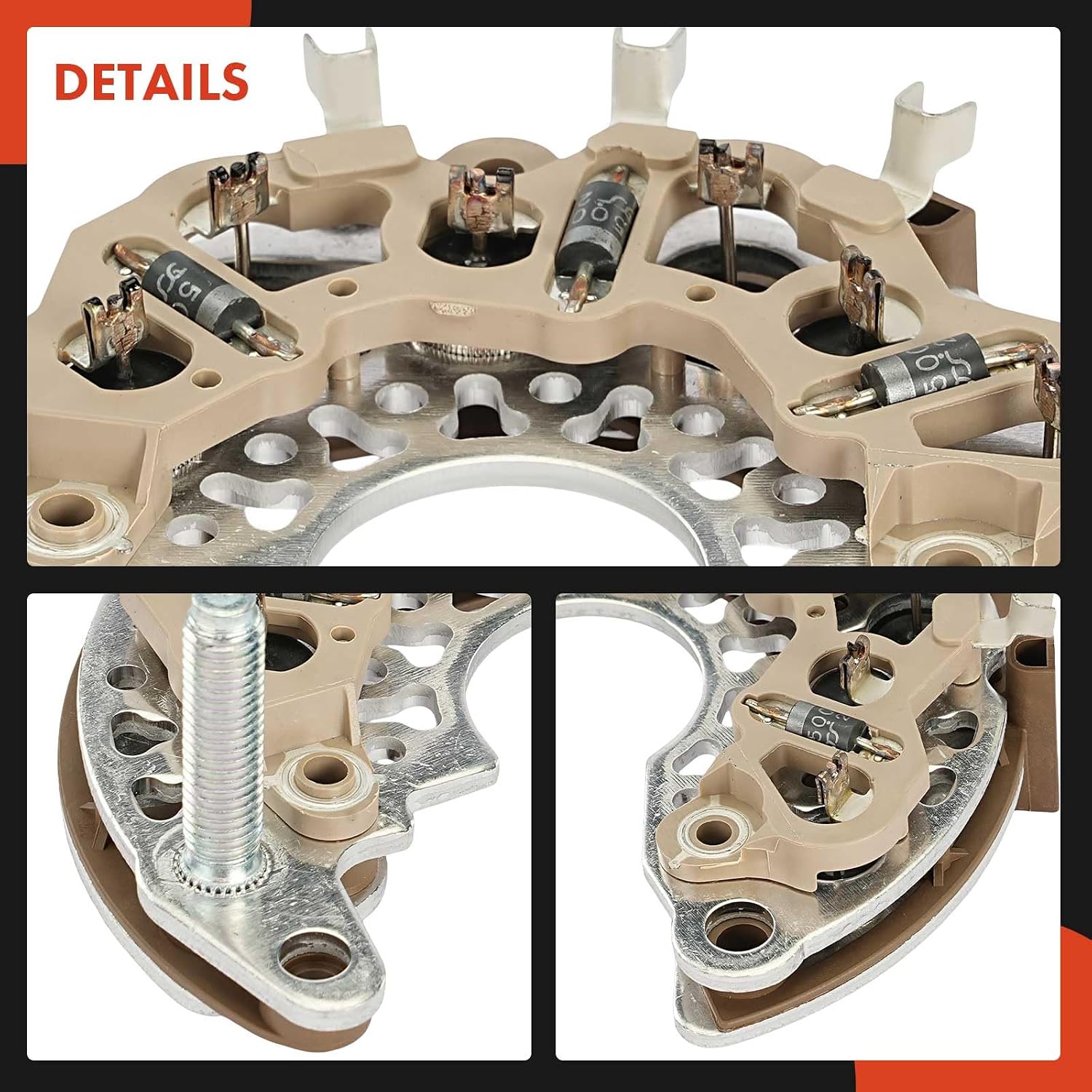 A-Premium Alternator Rectifier Compatible with Chevrolet Aveo 2004-2008, Aveo5 2006-2008 & Suzuki Swift+ 2004-2008 & Pontiac Wave 2005-2008, 1.6L, 14V Rectifier 6-50A Diodes