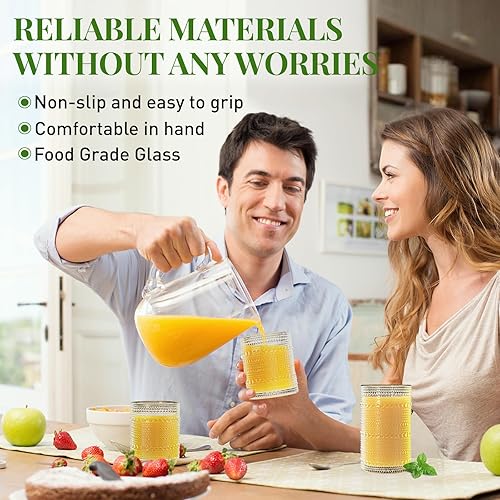 Miniatura 4 de Juego de 12 vasos vintage de hobnail para beber, vasos altos de 12 onzas y vasos de cóctel de 10 onzas, vasos de vidrio en relieve, vasos de agua