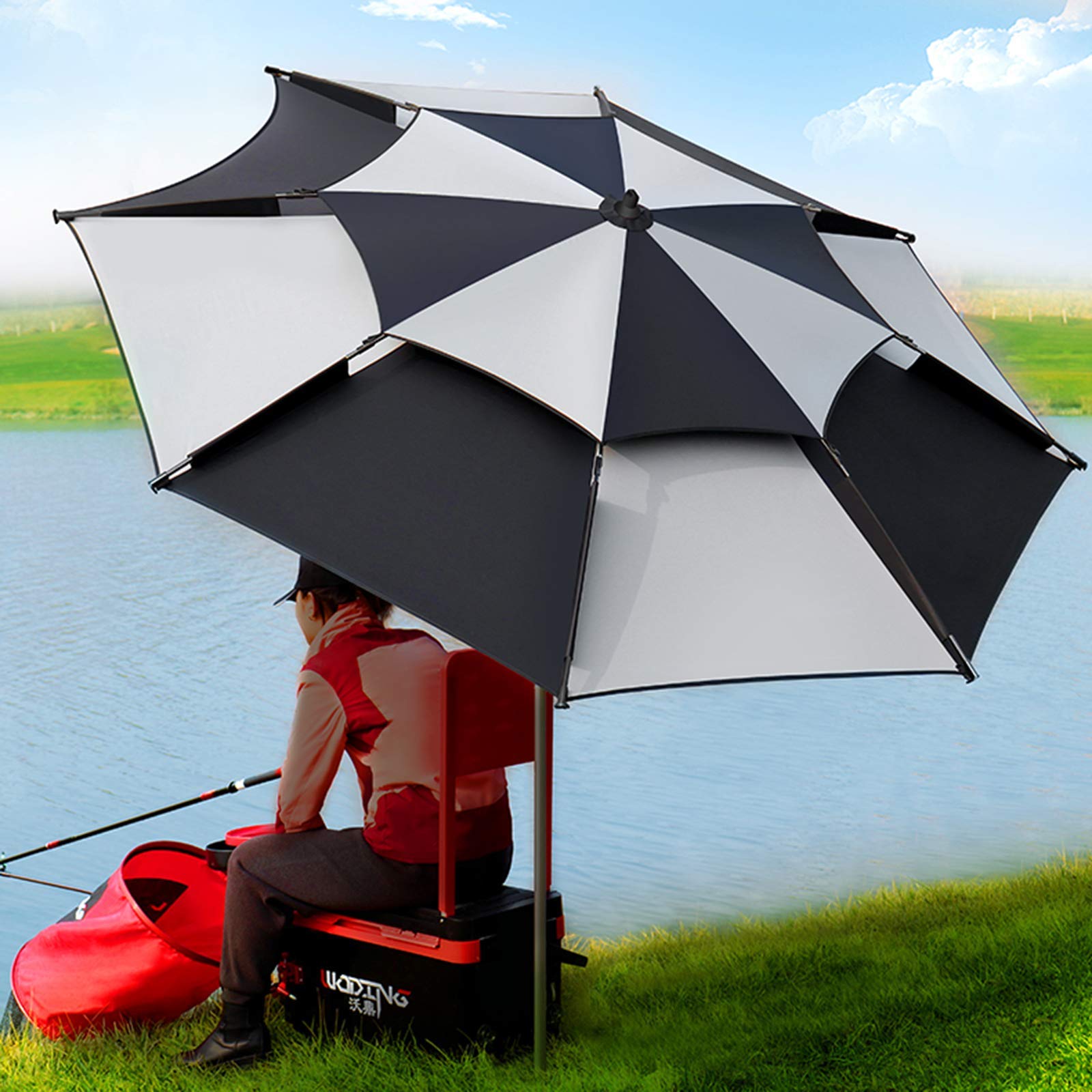 Duży Parasol Wędkarski Parasol Przeciwsłoneczny, Odchylany O 360 Stopni Nowy, Zagęszczony Filtr Przeciwsłoneczny Parasol Przeciwburzowy Do Wędkowania, Biwakowania, Gry W Golfa I Zajęć Na Świeżym Pow