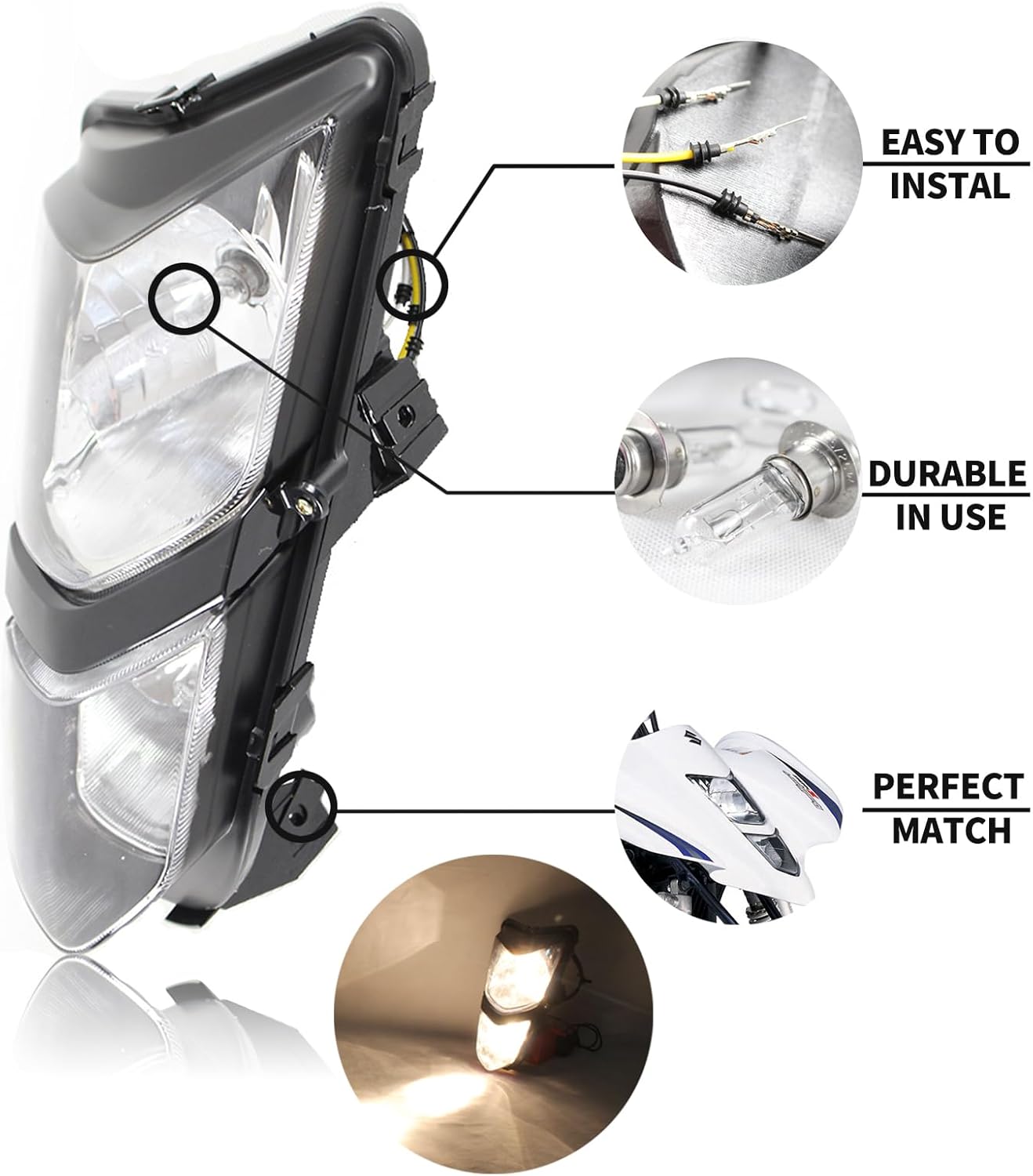 Motorcycle 12V/25W Dual Twin Headlights Headlamp Assembly Fit for Suzuki ATV 2003-2008 Quadsport LT-Z400 LT-Z400Z, for Kawasaki 2003-2006 KFX400 KSF400