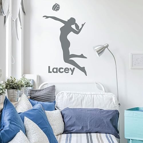 Miniatura 7 de Calcomanía de pared personalizada de jugador de voleibol para mujer, decoración de vinilo para dormitorio o sala de juegos, decoración deportiva,