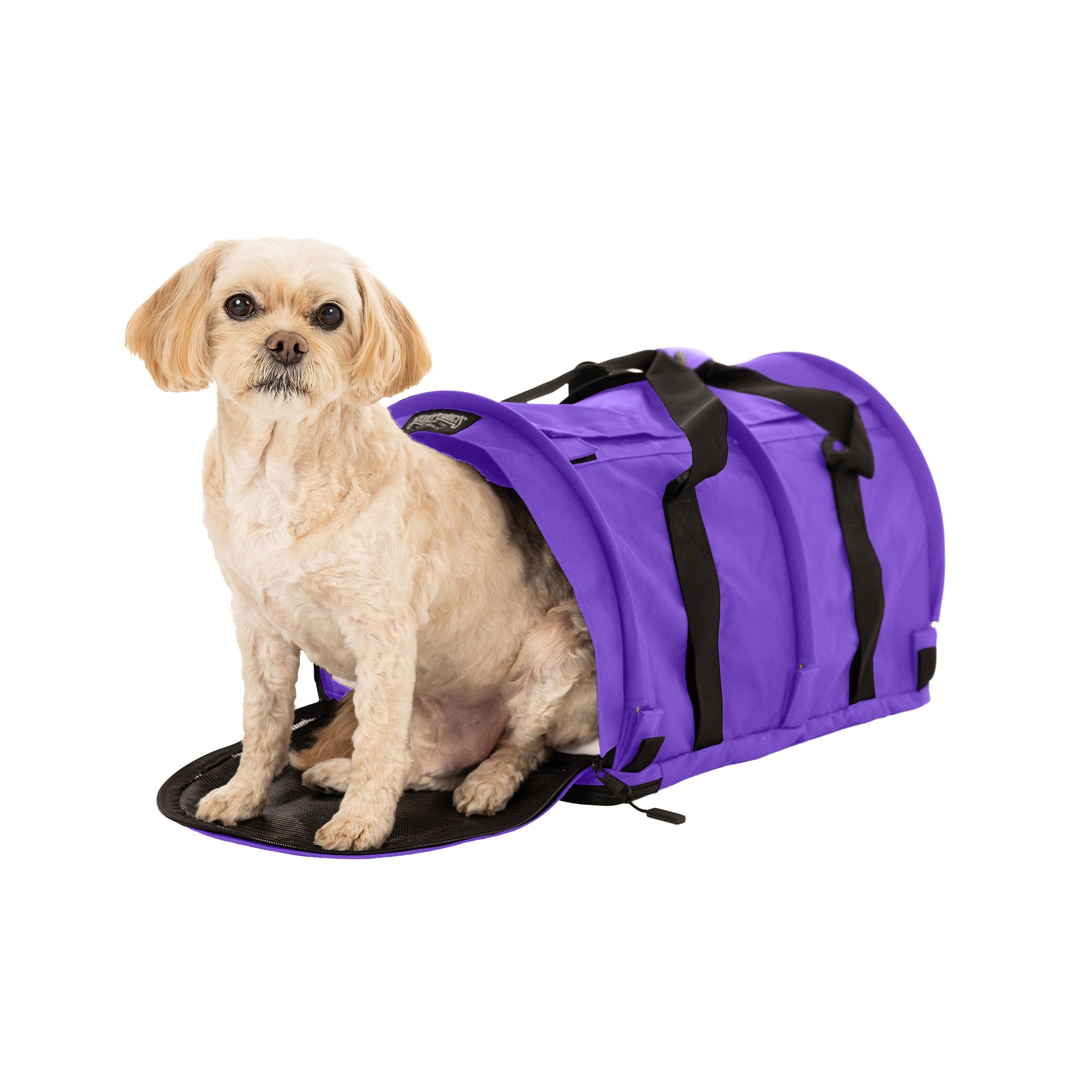 SturdiBag Pro 2.0 Pet Travel Carrier with Flexible Height for Cats and Dogs | Soft Sided Pet Carrier Bag with Safety Clips and Seatbelt Straps for Airplane or Car Travel | Large, Purple