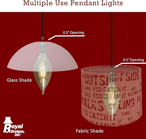 Miniatura 4 de Royal Designs, Inc. Iluminación colgante colgante, estilo vintage, enchufe de luz colgante de cadena y toldo, gris metálico con cable de tela de