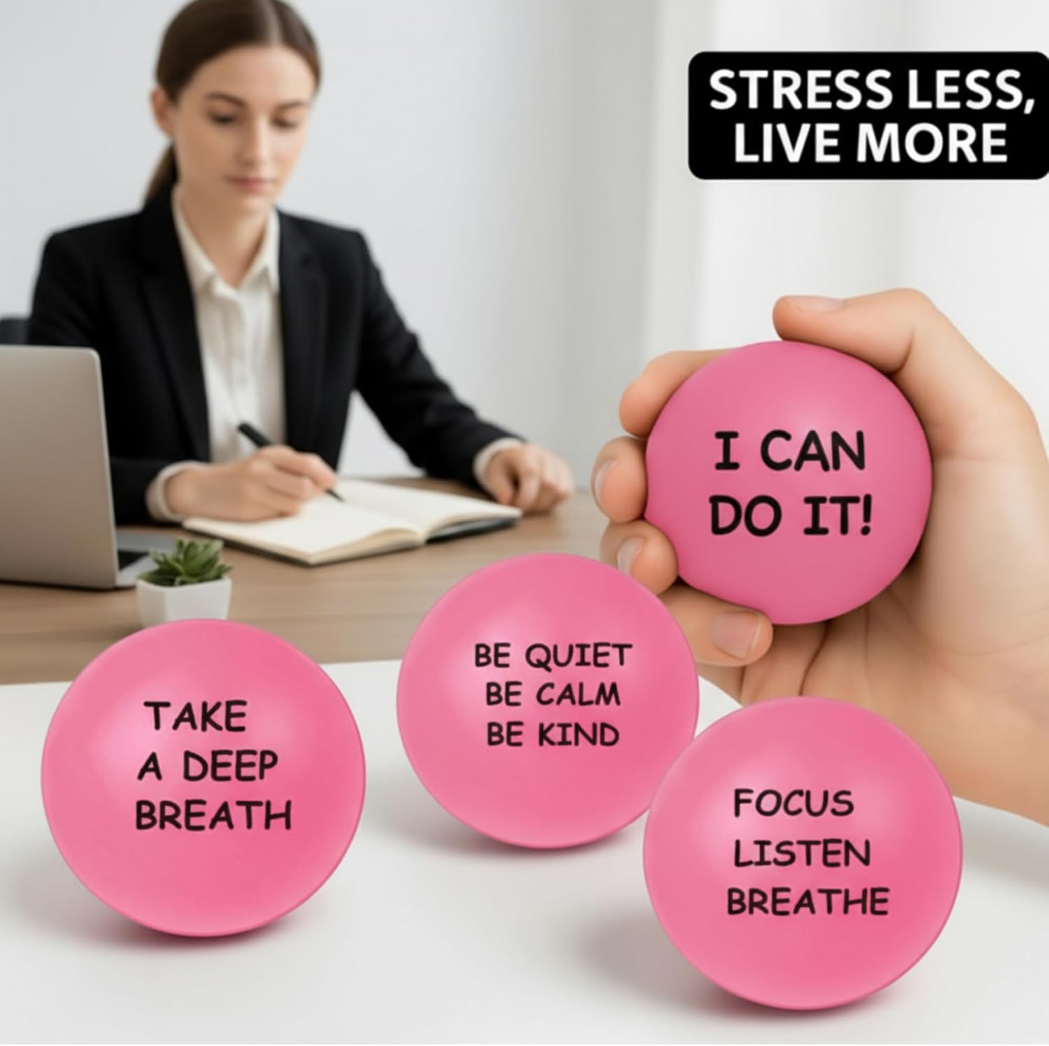 Ceenna 4 Pcs Motivational Stress Balls for Adults 2.5 Inch Stress Relief Balls with Inspirational Quotes for Encouraging Motivating Hand Exercise Anxiety Anger Tension Fidget Manage (Pink)