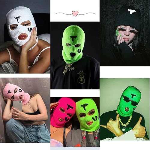 Miniatura 3 de Pasamontañas Uzi de 3 agujeros de punto para la cara completa, máscara de esquí de invierno, resistente al viento, calentador de cuello térmico