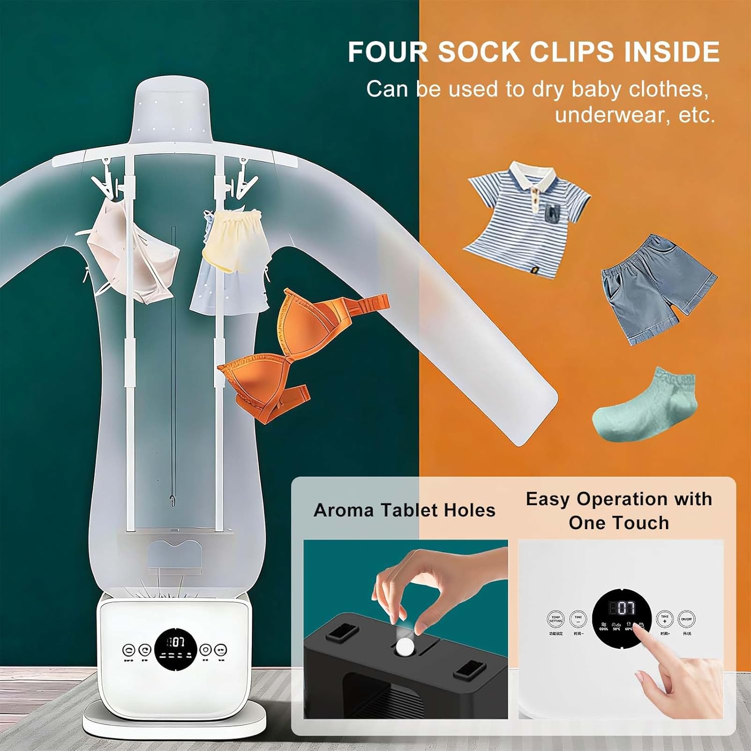 Automatic Ironing Machine - Damp Garment Hot Air Dryer & Iron, Time & Temperature Adjustable, Built-In Aromatherapy Tank, Hands-NO Wrinkle Remover for Shirts, Pants (Five-piece set)
