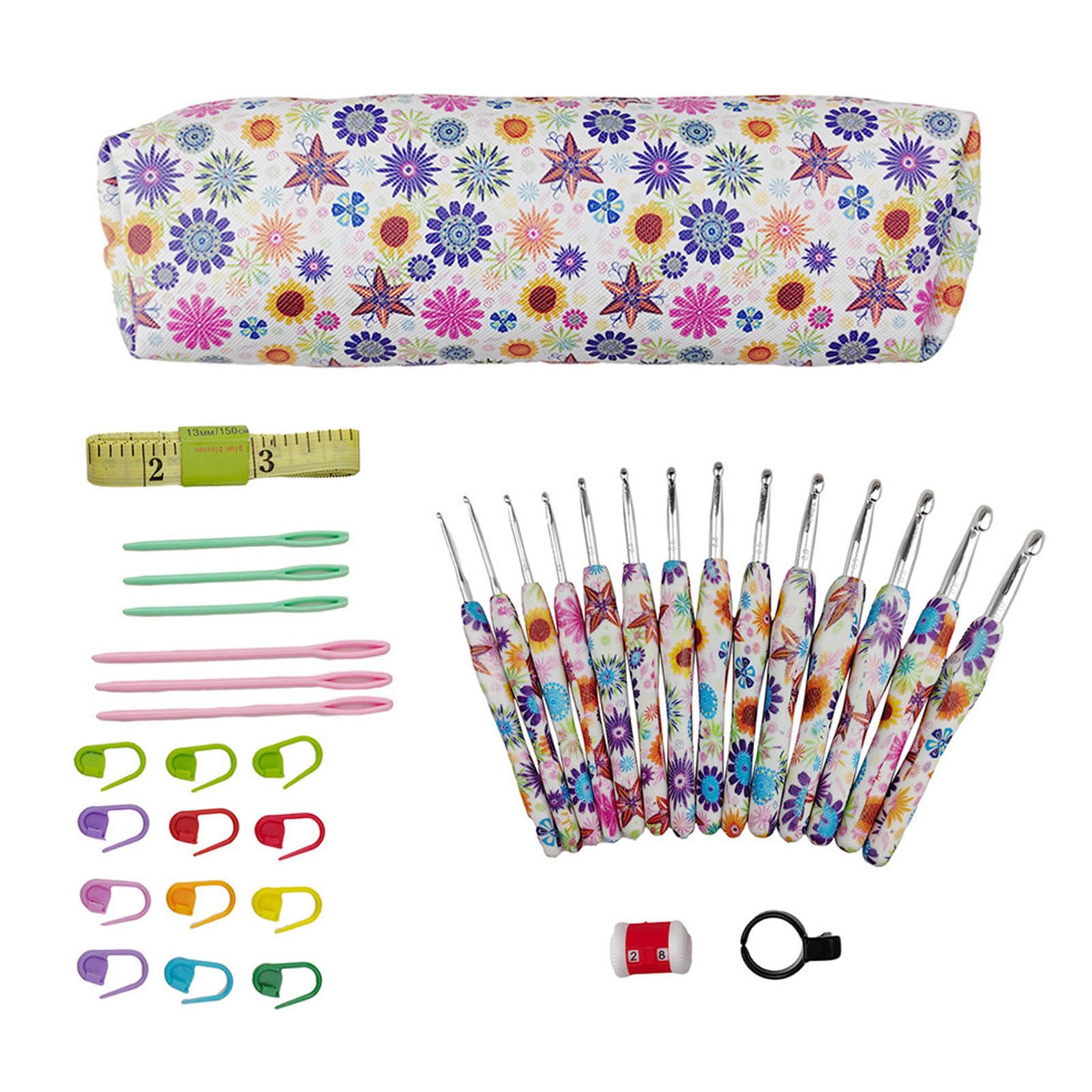 Juego de agujas de ganchillo multifuncionales largas de 2 mm a 10 mm, agujas de ganchillo ergonómicas, herramienta de tejer fácil de usar, juego de 14 ganchos de ganchillo de tamaño con funda, ganchos