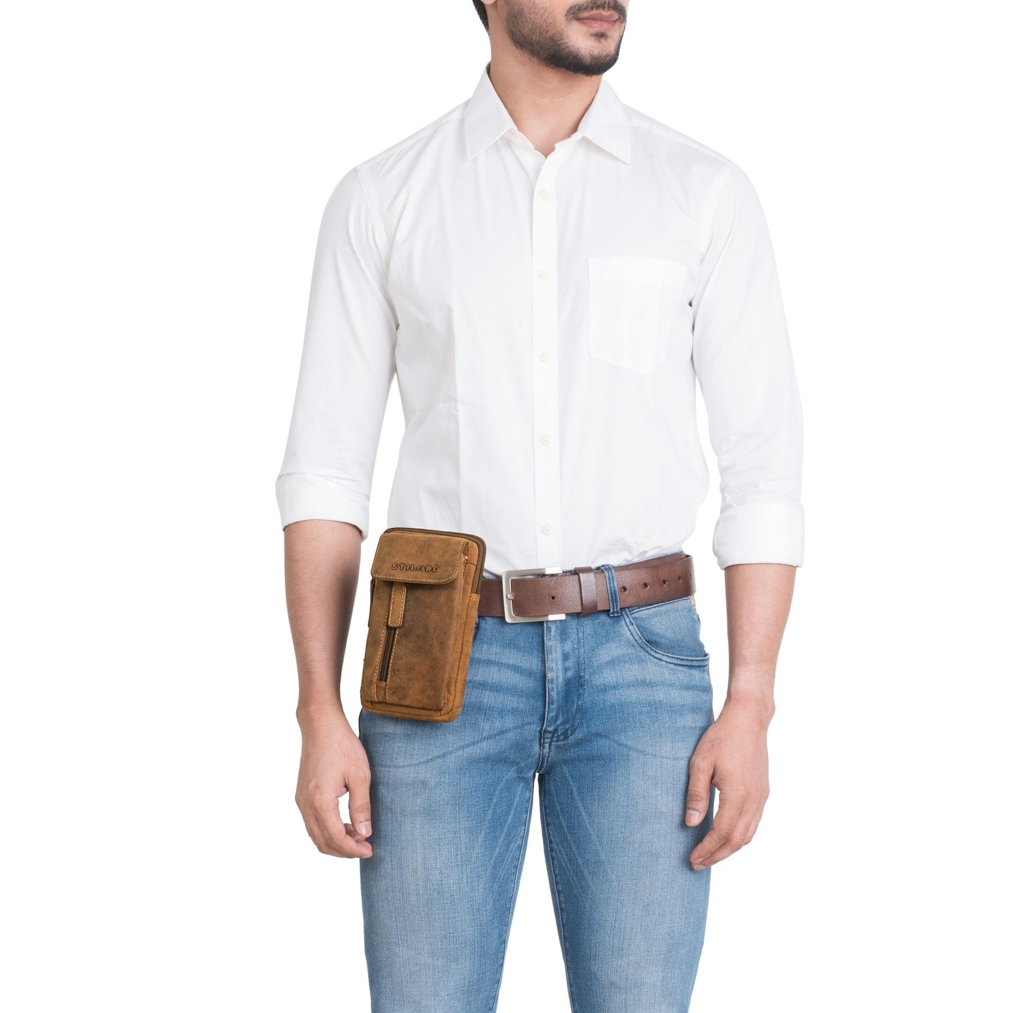 STILORD Mael 2-in-1 Umhängetasche Herren Leder Handytasche zum Umhängen Gürteltasche Brusttasche - Stilvoller Brust-Beutel Klein Schultertasche Männer aus Echtleder Farbe:Bergamo - braun