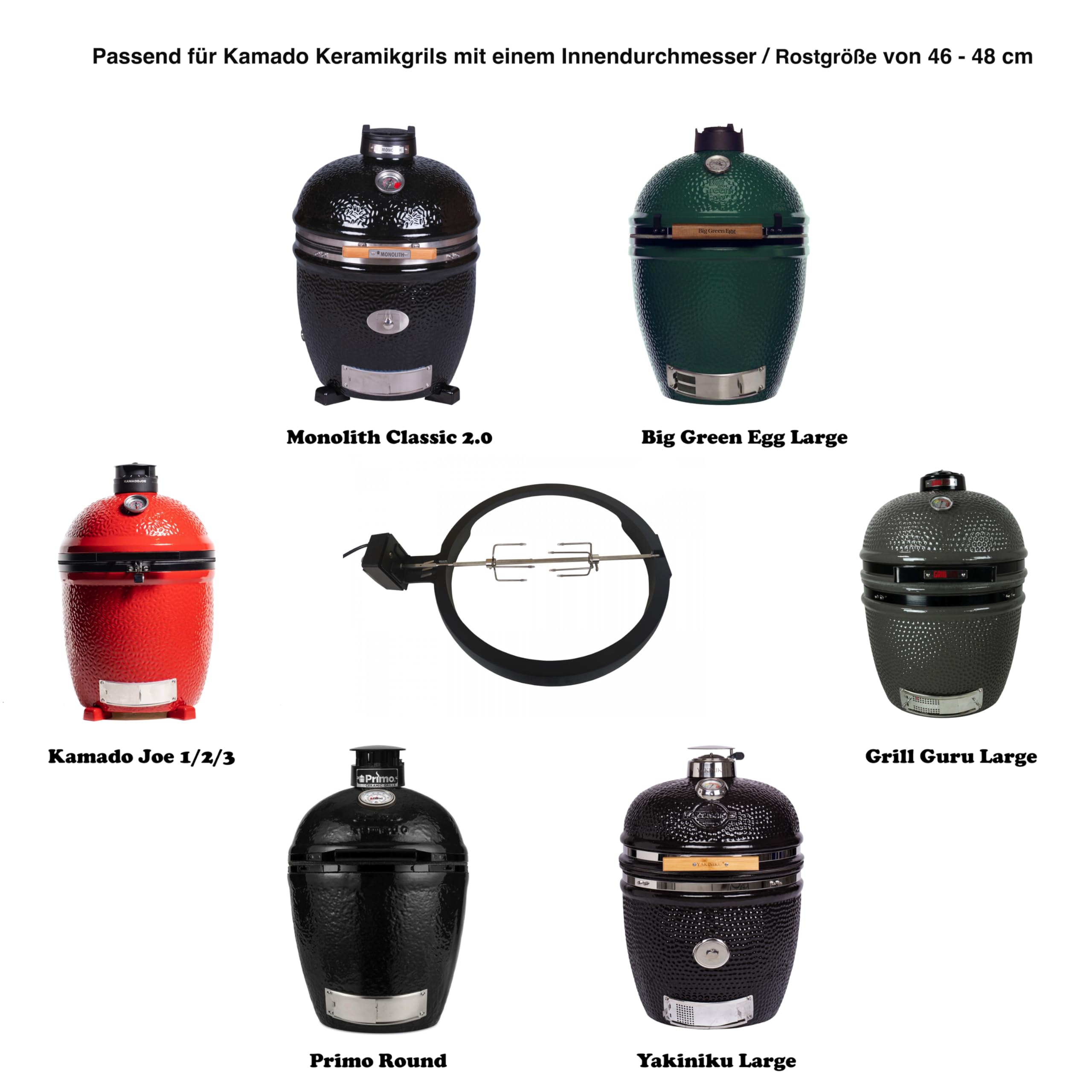 Pincho giratorio de aluminio para Kamado BBQ Large, compatible con Monolith Classic 2.0, Big Green Egg Large, Kamado Joe Large - Pincho para barbacoa, asador, cocción, parrilla de cerámica