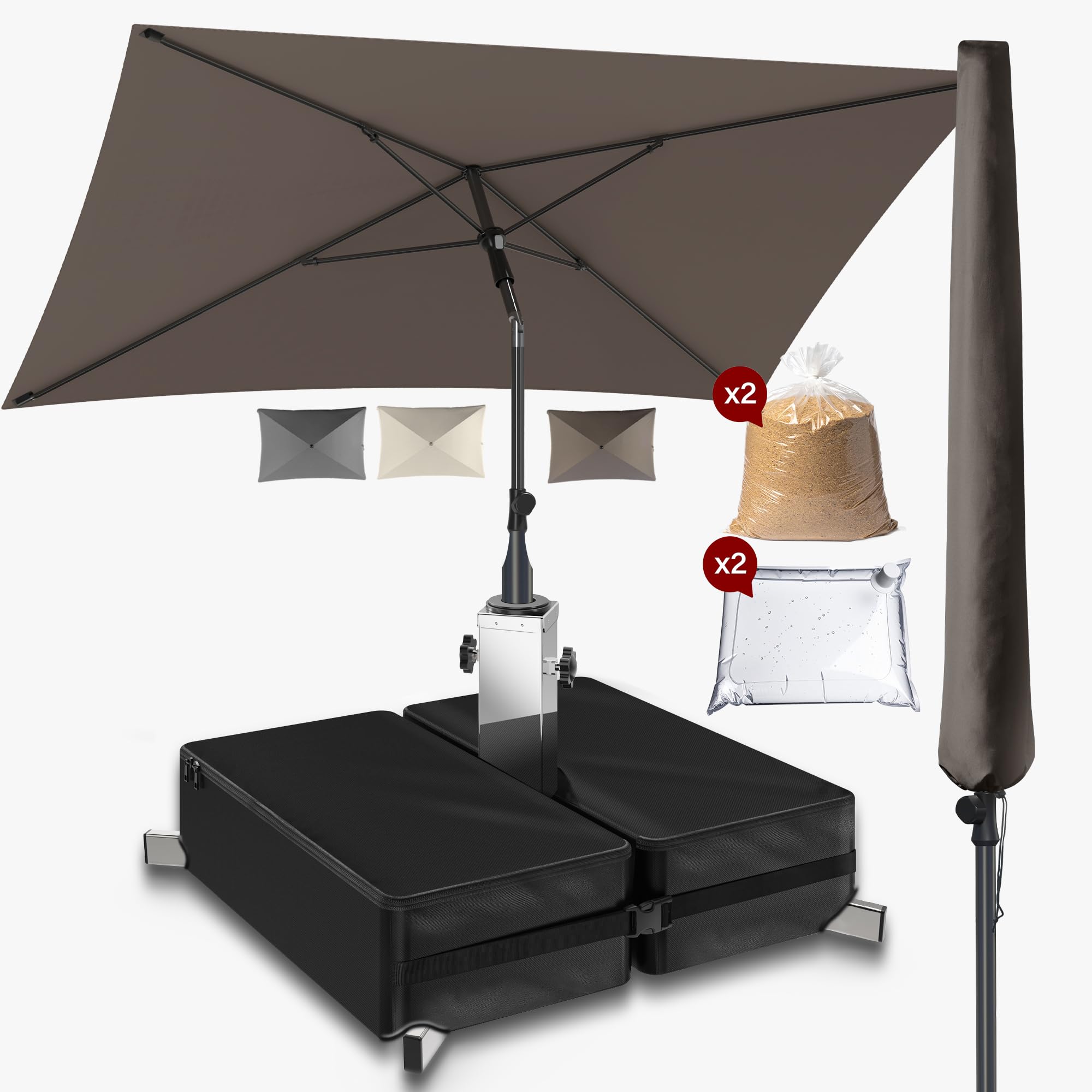 4smile Sonnenschutz Balkon Set 3-teilig, Taupe - Sonnenschirm rechteckig 200x125cm + Sonnenschirmständer + Schirmhülle - Sonnenschirm Balkon mit Ständer, Balkonschirm knickbar höhenverstellbar