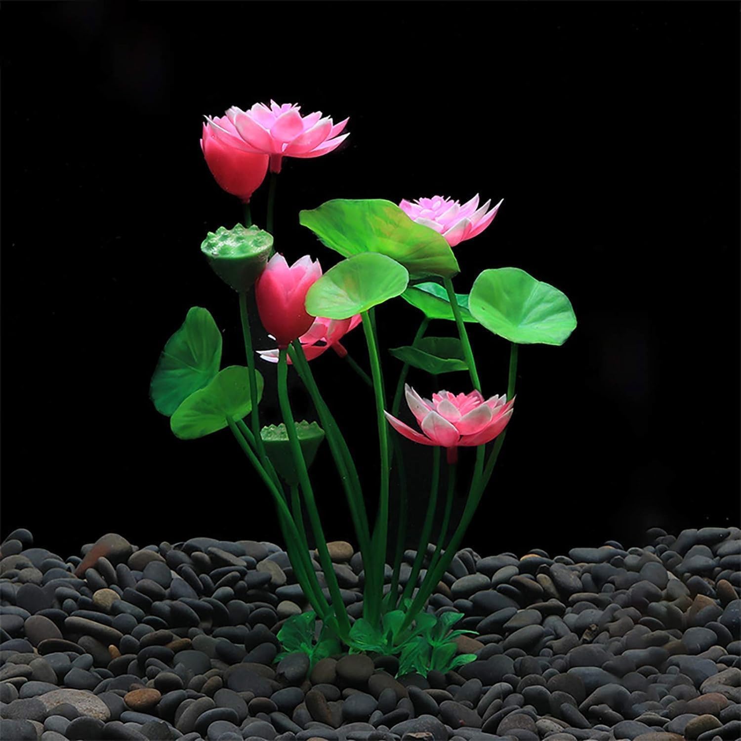 Seadiquiet 1pc Pink Artificial Water Plants,Plastic Lotus Fish Tank Ornament,Aquatics Grass Flower Simulation Wedding Favors,Plastic Plants for Party Fish and Aquatic Pets,Aquarium Décor