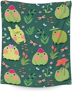 Mercuryelf Frog Throw Blanket - Soft, Fuzzy & Warm - 30x40 Inches Small Blankets for Lap, Crib - Dark Green Cute Throws Gift for Baby