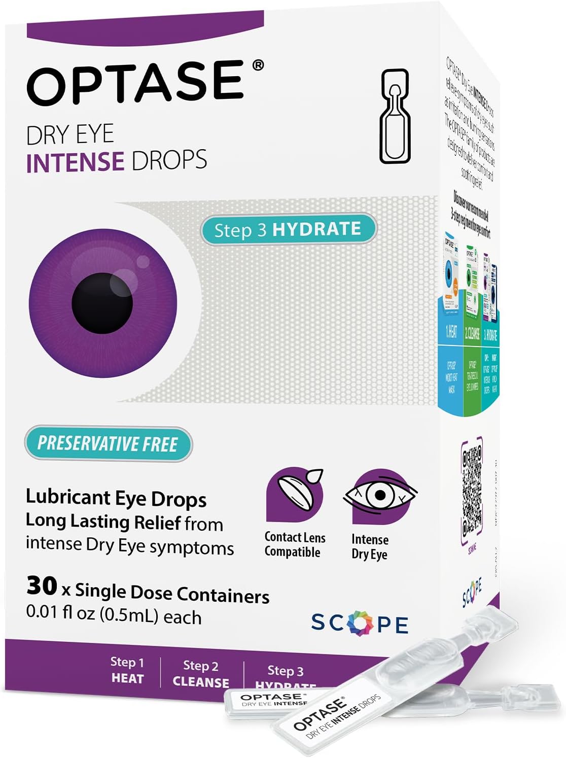 Dry Eye Intense Drops, Single Dose - Preservative Free Drops for Long Lasting Relief - Artificial Tears to Relieve Severe Dry Eye Symptoms - 30 Single Dose Vials
