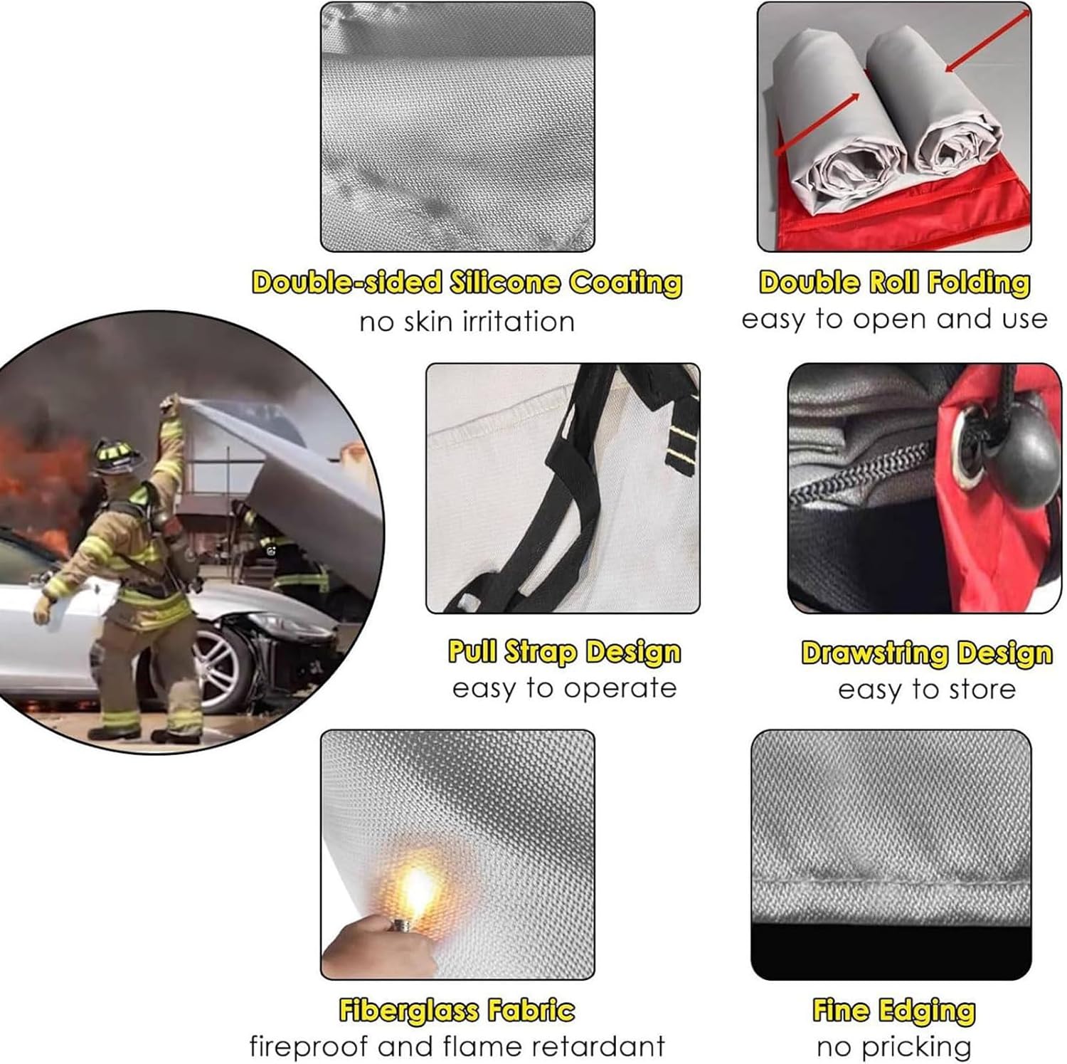 Ev car fire Rescue Blanket,car fire Blanket,Emergency Survival,high Temperature 1100°c Resistant,Double-Sided Silicone Coating,for Charging Stations Parking Lots 3x4m