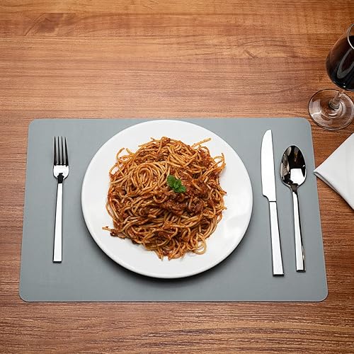 Vista 56 de Mantel individual ovalado de vinilo gris - en relieve - 16 x 12 pulgadas - caja de 6 unidades - Restaurantware