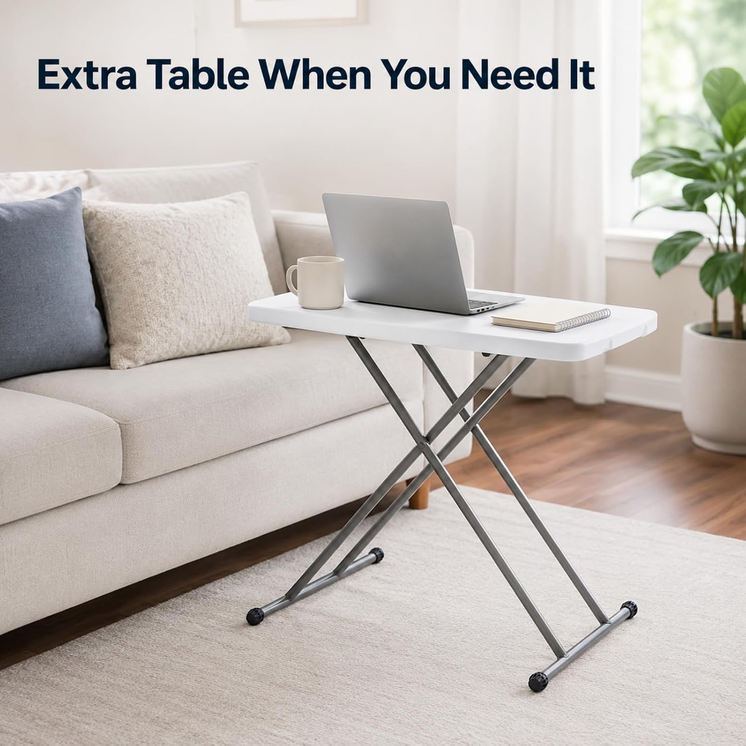 Adjustable Plastic Folding Table 30 Inch, Portable Plastic Table, White