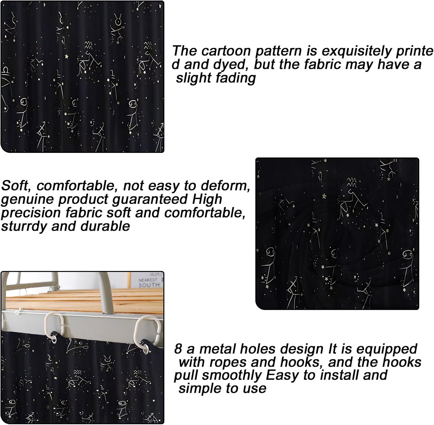 Blackout Bunk Bed Curtain Room Constellation Privacy Protection Canopy, 2 Panels