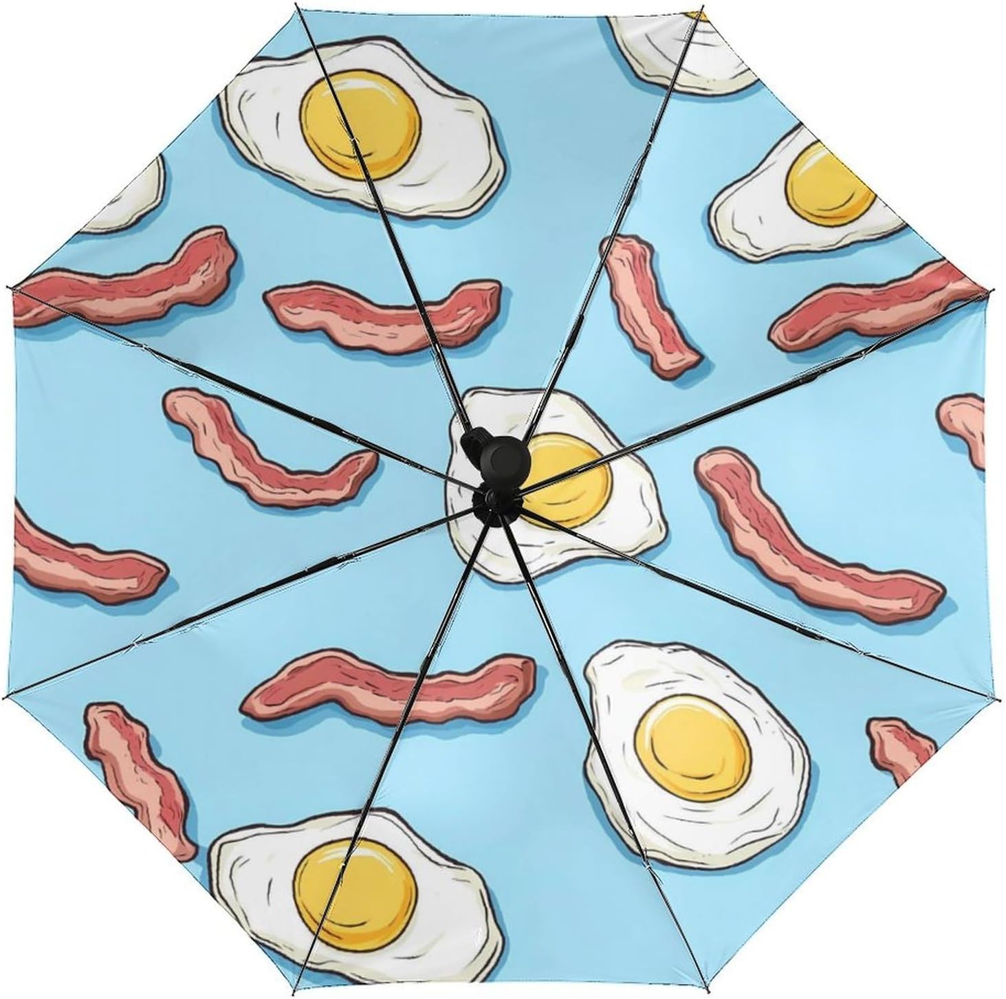Eggs Bacon Windproof Travel Umbrella Compact Portable Automatic Umbrella for Sun Rain