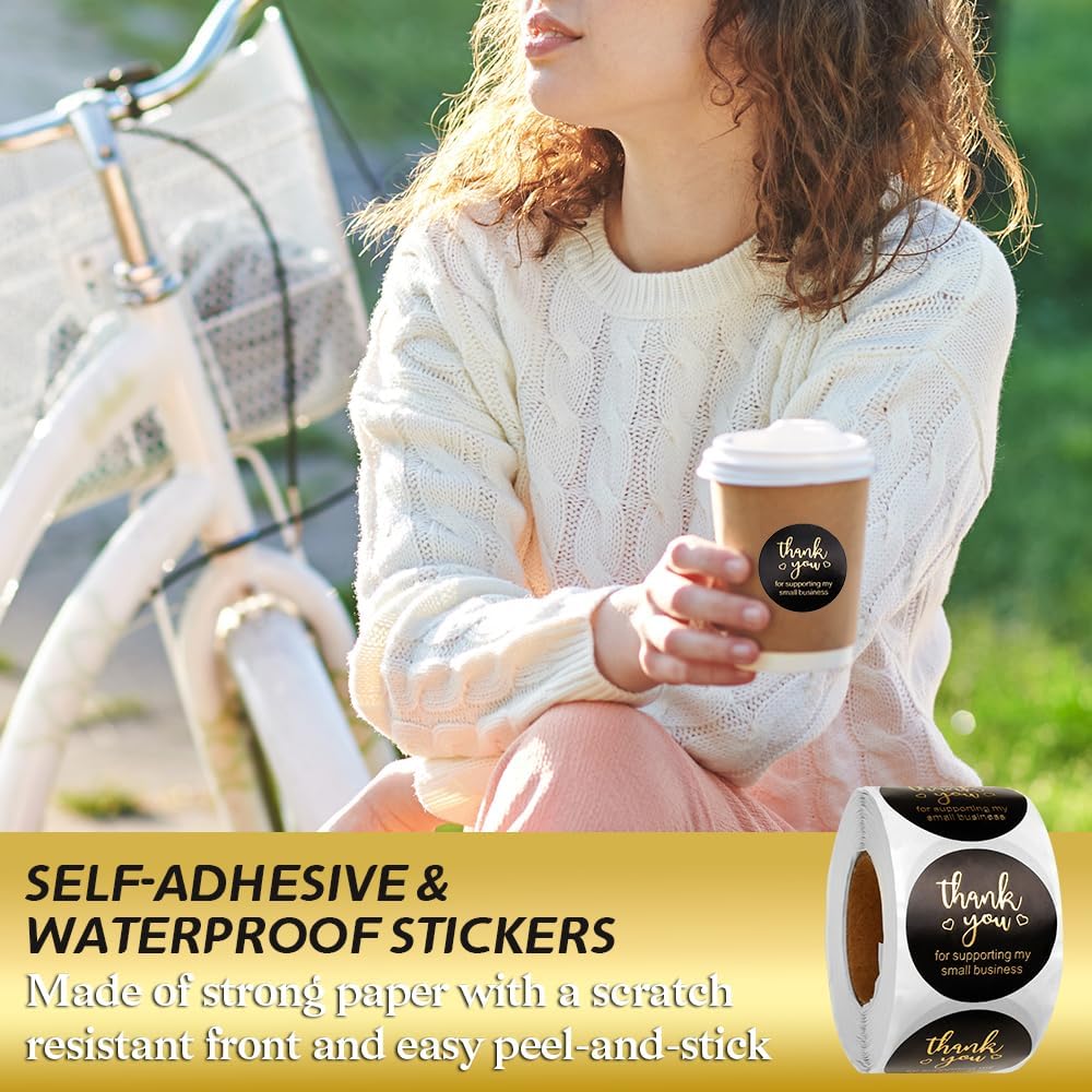 1000 PCS Thank You Stickers Small Business, 1.5 Inch Thank You for Supporting My Small Business Stickers Labels, Self-Adhesive Black and Gold Foil Round Sticker for Envelope Packaging Gift Bag, 2 Roll - Image 7