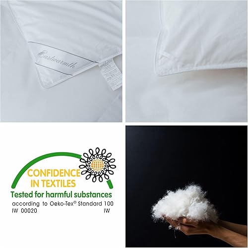 Miniatura 4 de Eastwarmth Edredón de plumas de ganso, para todas las estaciones, 100% algodón, relleno de edredón acolchado mediano y cálido, color blanco,