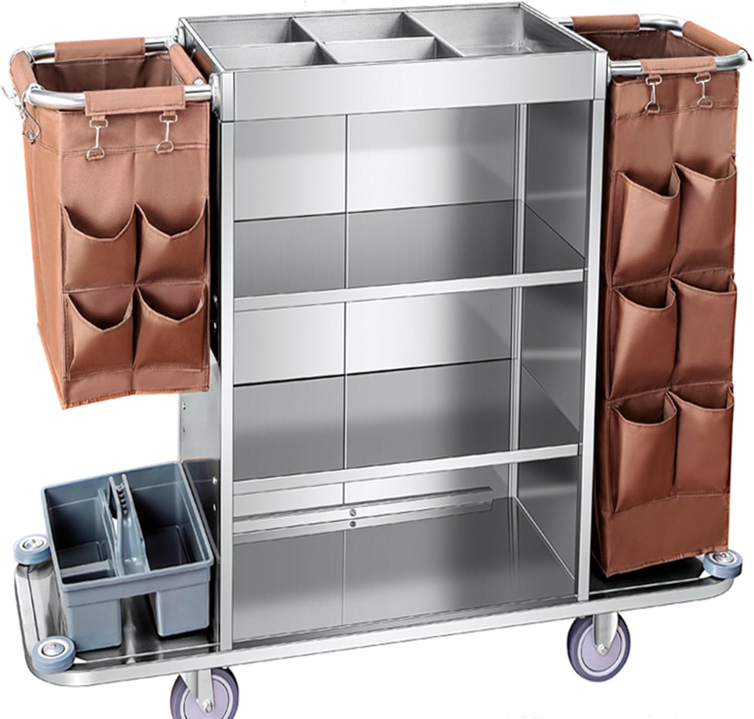 Housekeeping Cart/Lodging Hotel Commercial Housekeeping Cart with Bags Commercial Housekeeping Janitor Cart Cleaning Carts On Wheels,Silver,Type C