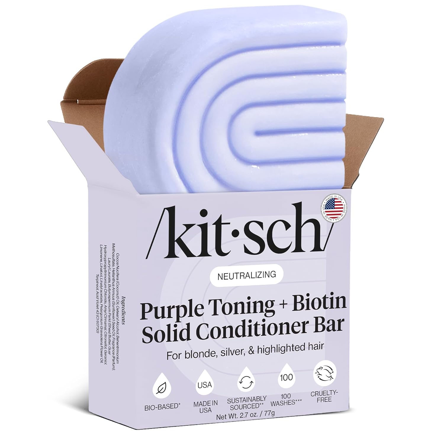 Kitsch Toning Purple Conditioner For Blondes & Color Treated Hair – Conditioner Bar For Women & Men – With Biotin for Strengthening & Neutralizing Brassy Tones – Vegan, Silicone & Sulfate Free – 2.7oz