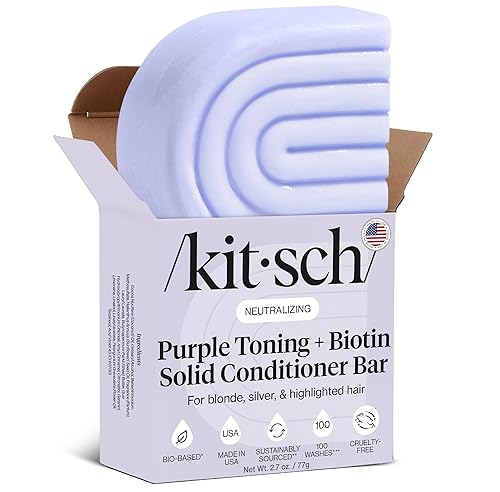 Kitsch Acondicionador tonificante morado para rubios y cabello teñido - Barra de acondicionador para mujeres y hombres - Con biotina para fortalecer