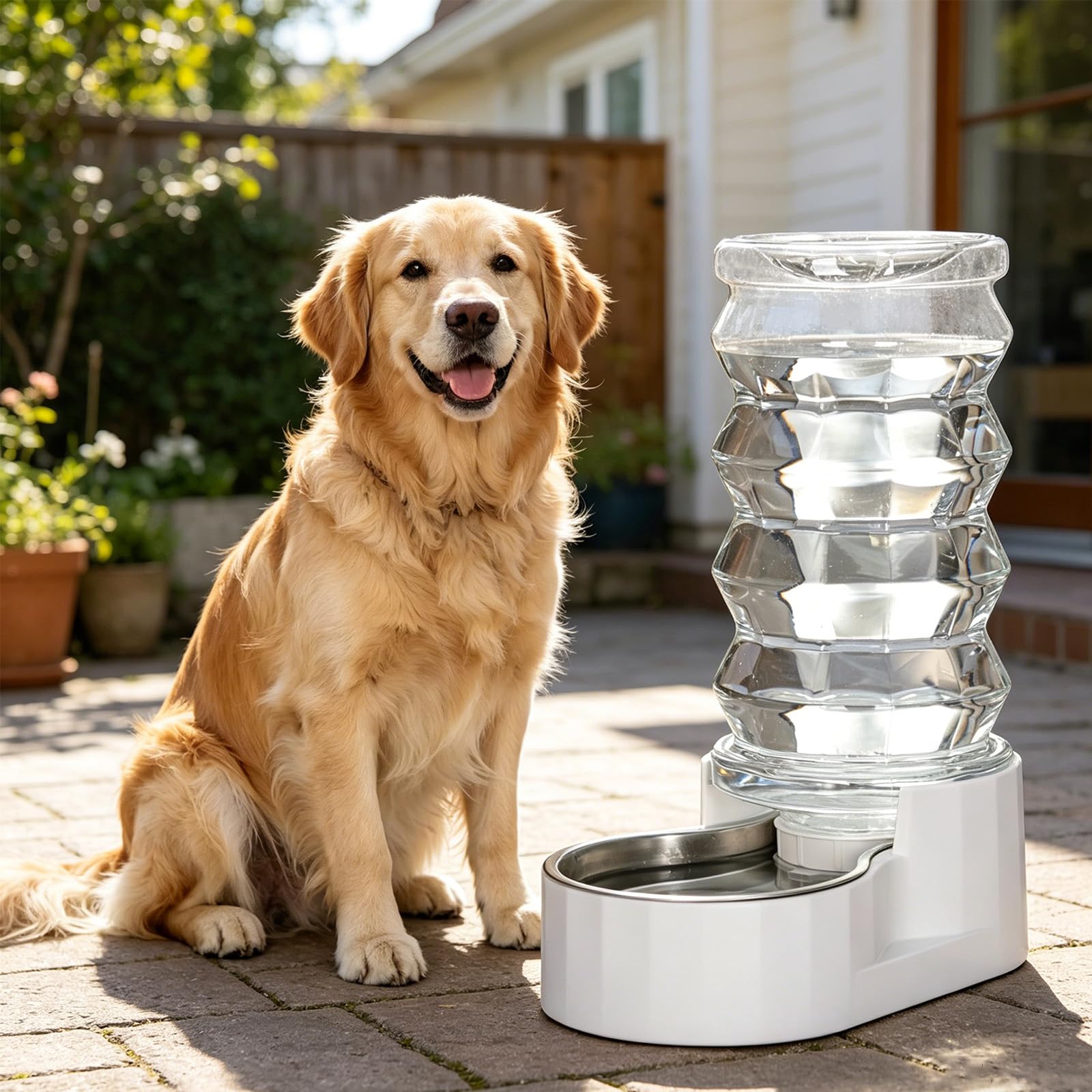 RIZZARI Regadera automática para Mascotas, 100% Libre de BPA, dispensador de Agua de Acero Inoxidable por Gravedad, comedero de Agua de Gran Capacidad para Gatos y Perros pequeños y medianos (8 L) | No necesita electricidad, limpieza de boca ancha, triple