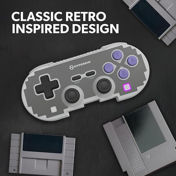 Hyperkin Pixel Art ワイヤレス コントローラー Switch/PC/スマホ対応 ホールエフェクトスティック搭載 Bluetooth 5.0/有線接続 ドリフト防止 ターボ機能 レトログレー