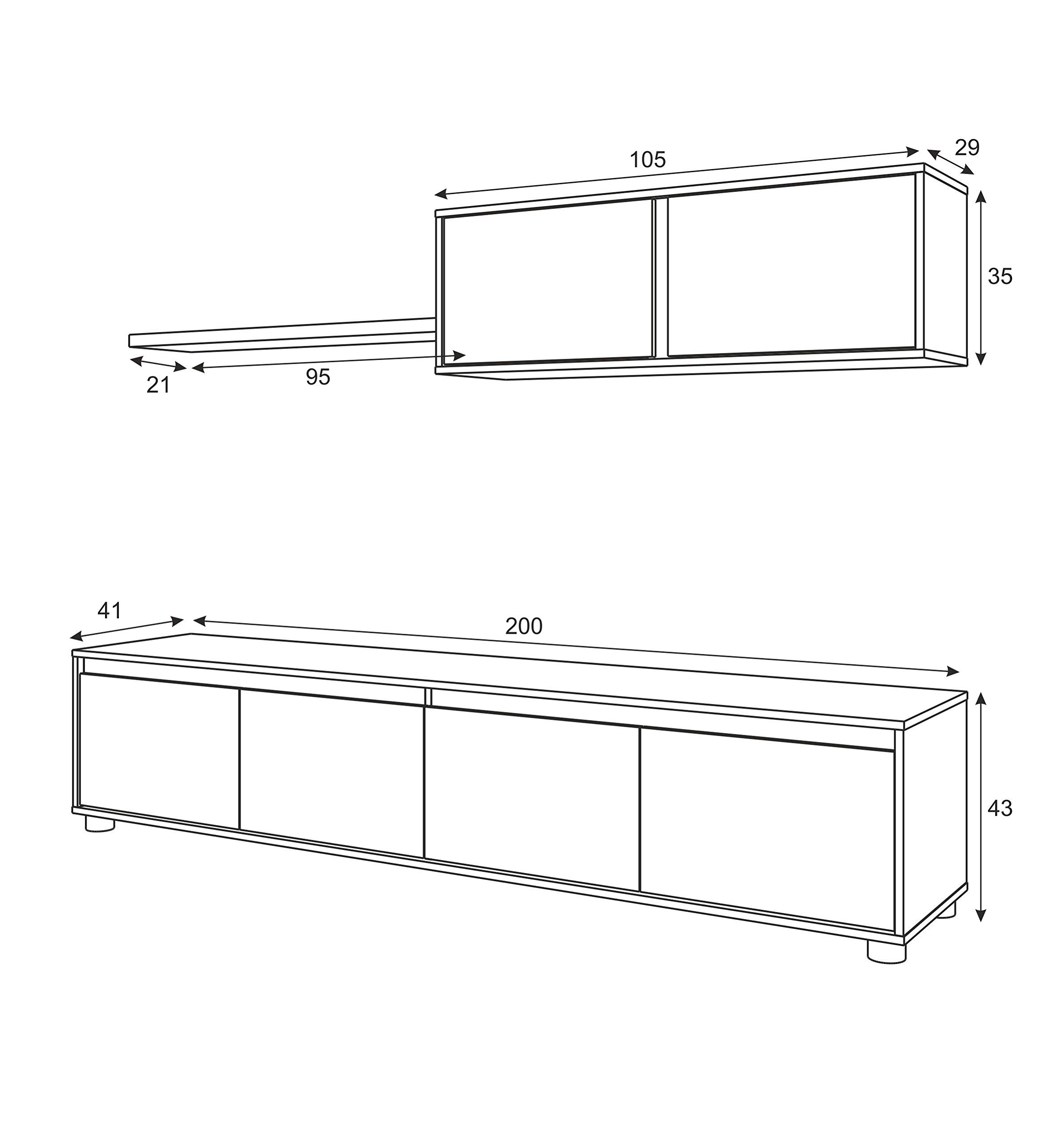 Mobelcenter – Mueble de Salón Moderno Alida – Módulo TV, Módulo Superior y Estante – Acabado en Color Blanco Artik y Óxido – Medidas: Ancho: 200 cm x Alto: 43 cm x Fondo: 41 cm - (1096)