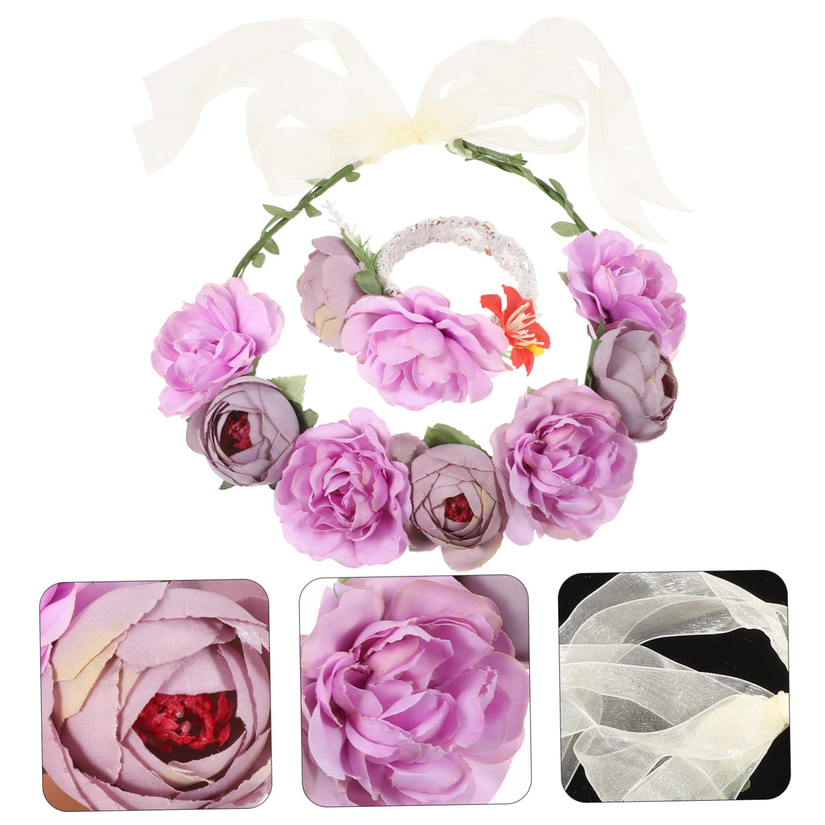 MAGICLULU 4 Sets Elegante Blumenkrone Haarkranz Stirnband Armband Hochzeit Braut Corsage Für Damen Party Dekorationen