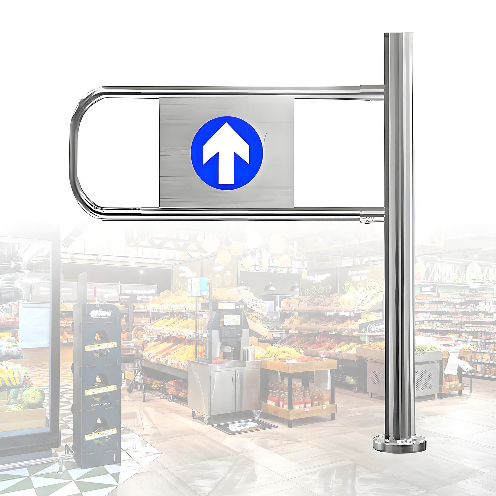 Automatyczna brama skrzydłowa jednokierunkowa, przemysłowa metalowa uniwersalna brama skrzydłowa, trwałe urządzenie zamykające, do supermarketów i magazynów Rightdoor-80 * 100cm