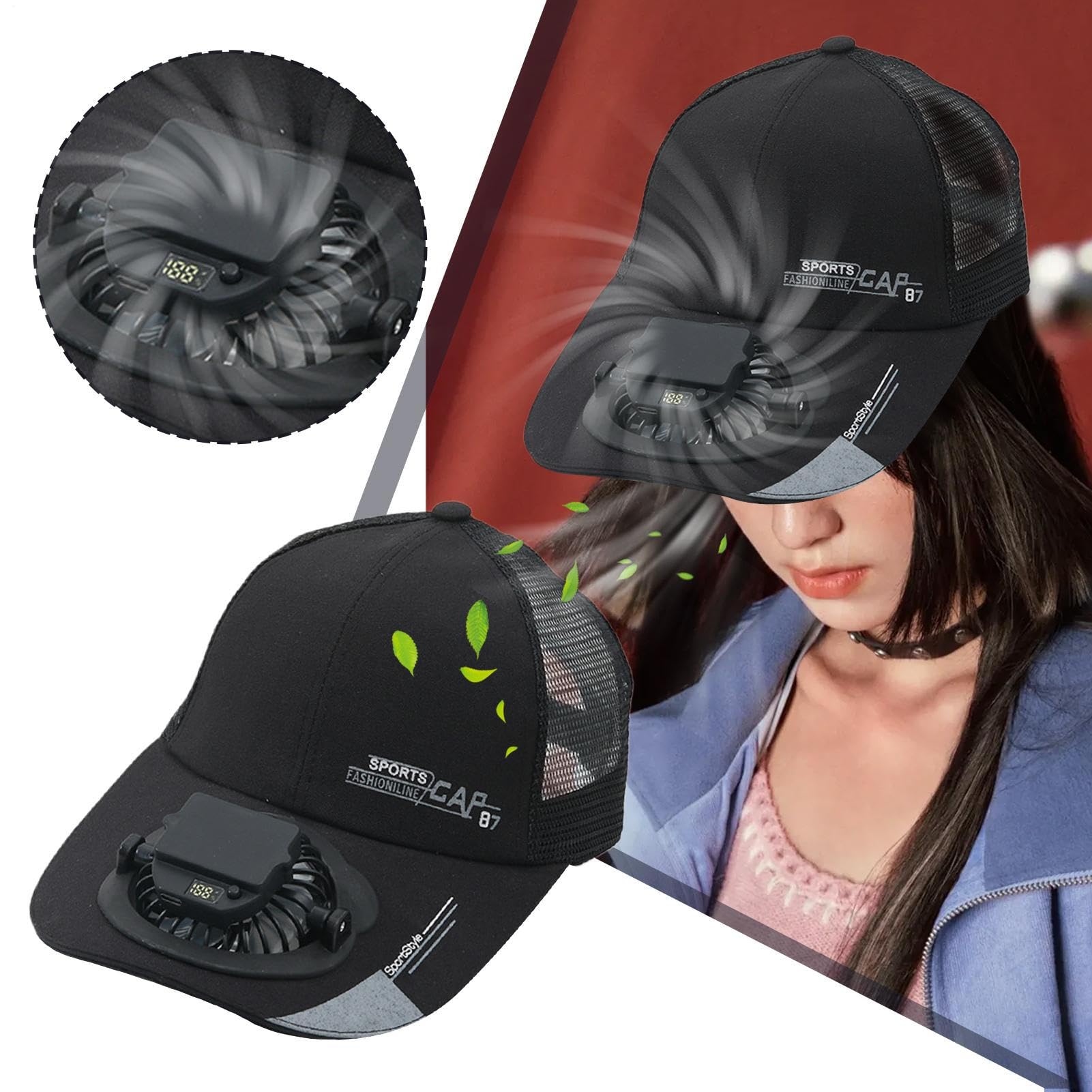 Ventilator Sonnenhut | USB-Aufladbare Schirmmütze mit Ventilator,3-Stufen Digitale Anzeige Sonnenschutz Kopfbedeckung für Damen Herren Radfahren Wandern Camping Angeln