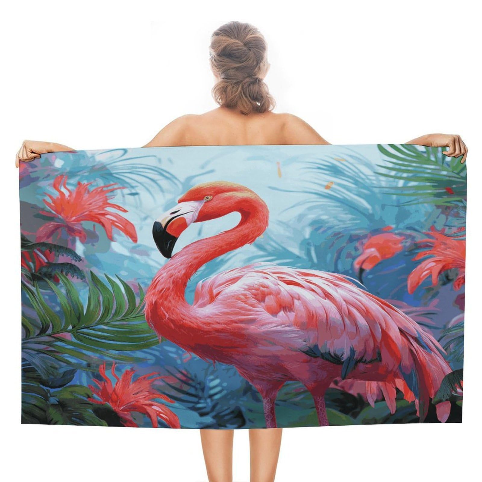 FekiLoot Painted Flamingo Beach Towel Absorbent & Quick Dry Pool Towels 31 X 51 Inches Extra Large Sandfree Beach Blanket Towels Soft Lightweight Travel Towel for Swim Yoga Camping