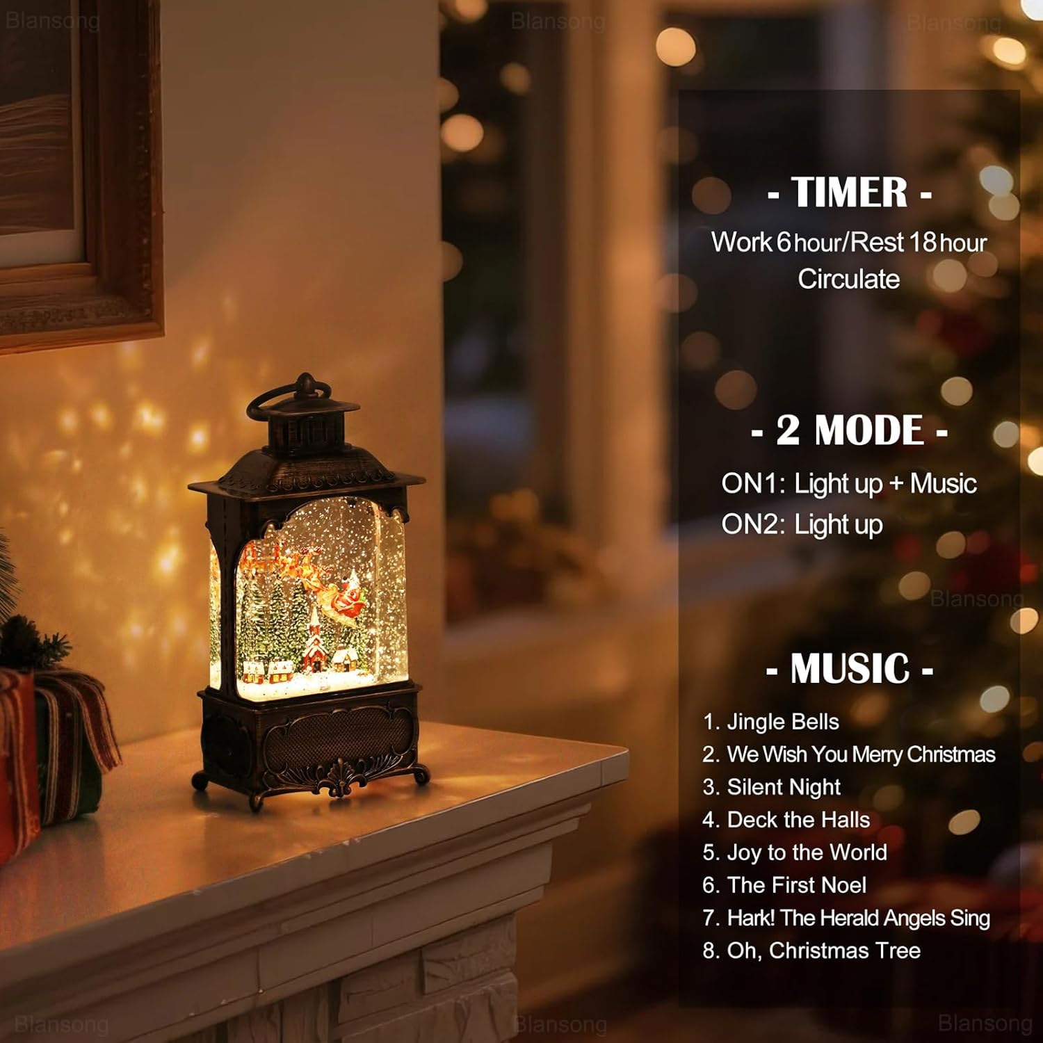 Christmas Snow Globe Lantern Santa Claus Christmas Eve Decorations Gifts Auto Snowfall Glitter Music Collection Church Snowy Village with 6H Timer USB/Battery Powered 10.2 inch - Image 5